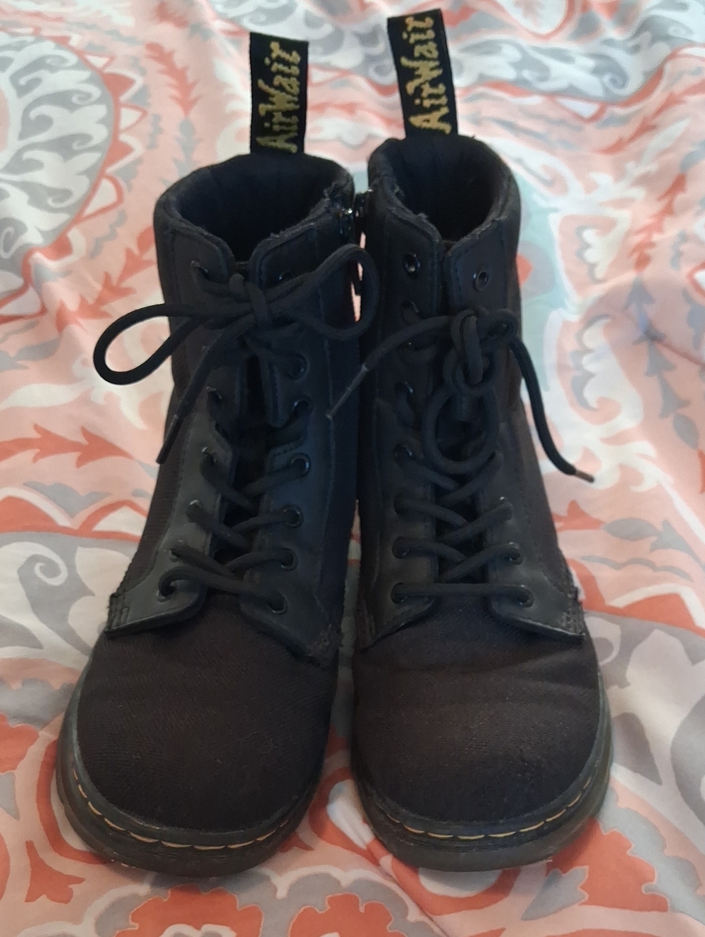 Dr. Martens Black Canvas and Leather Lace-Up Boots